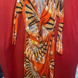 Vibrant Orange Patterned Dress